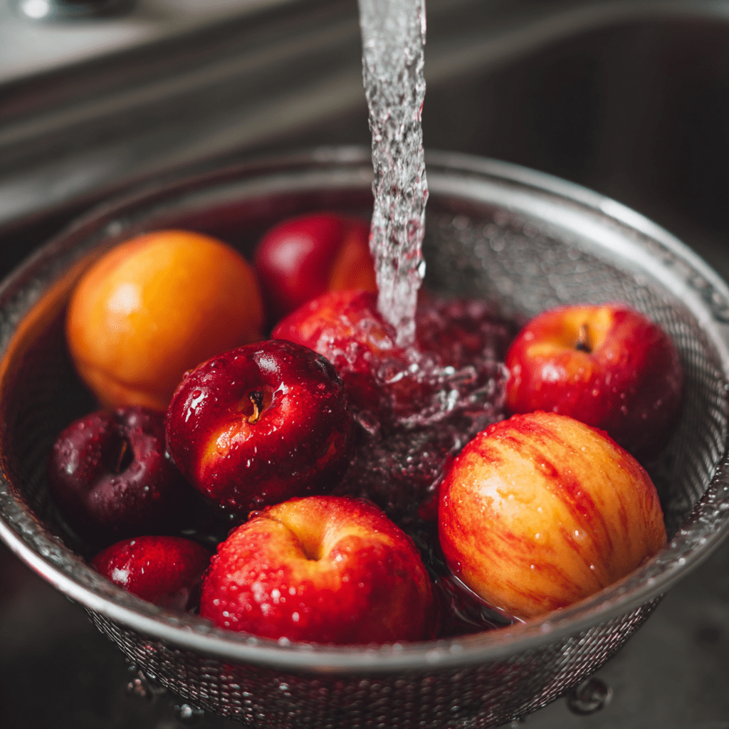 Washing fruit with clean water